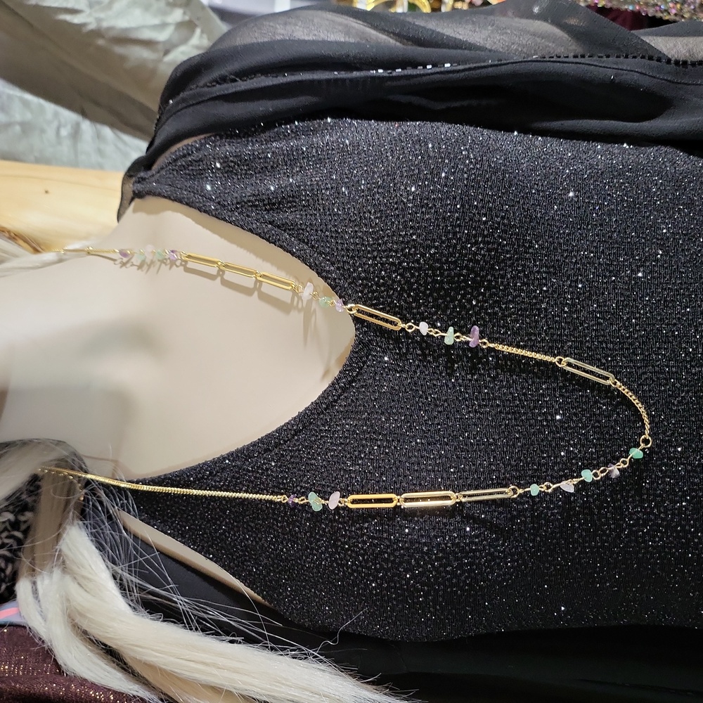 32" Gold Tone Pastel stones necklace